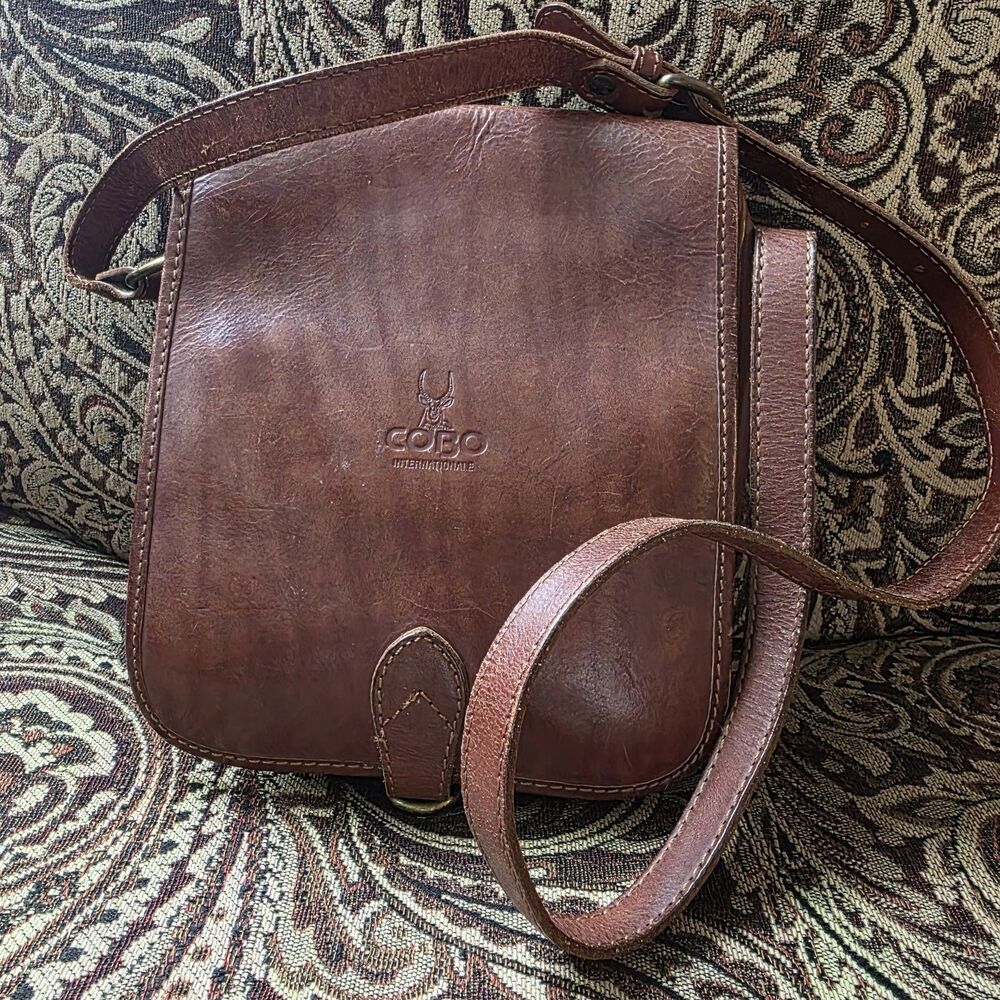 Vintage Cobo Internationale Brown Leather Crossbody Bag Saddle Messenger Purse